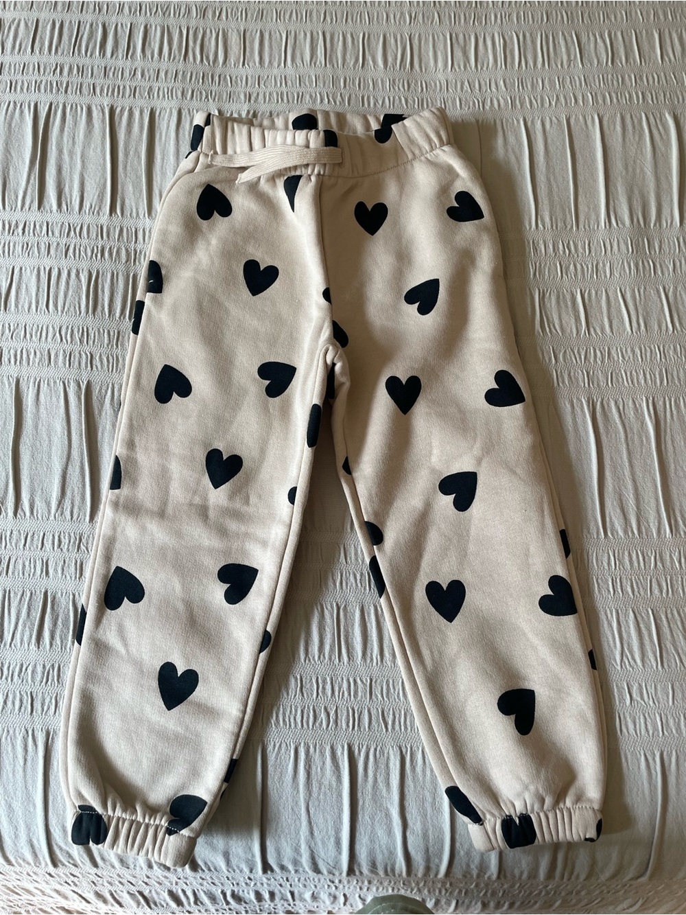 Brand New Kids Heart Print Jogger Pants - Black Hearts on Cream